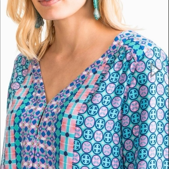 Southern Tide Blouse Womens Small Boho Top Tropical Blue Green Summer NWT Evelyn - Picture 2 of 11